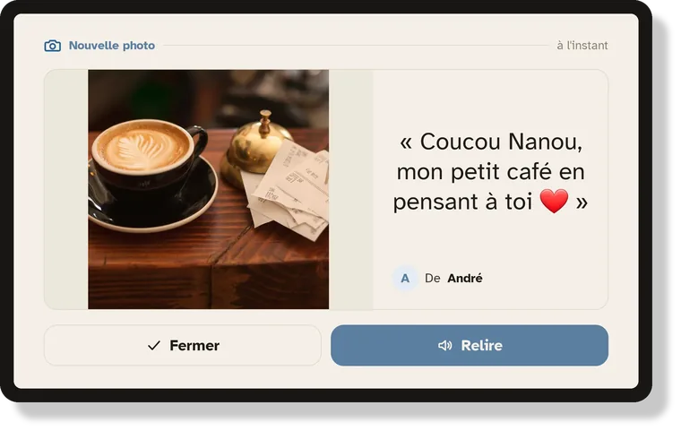 Un message affiché sur la tablette