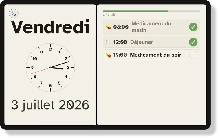 Les routines et rendez-vous du jour sur la tablette